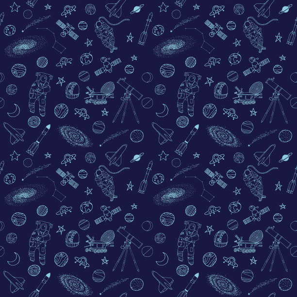宇宙手绘元素白色涂鸦图形无缝图案背景素材图片
