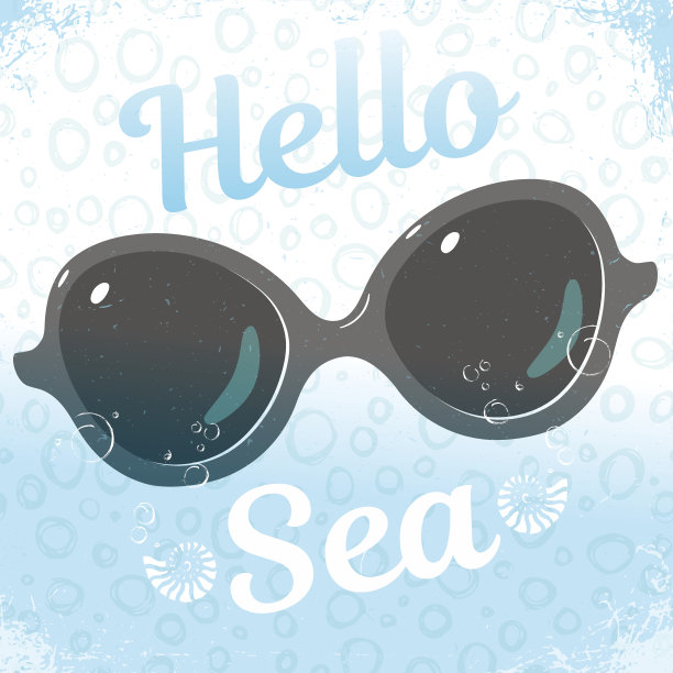 你好海洋概念海报插图与黑色太阳镜和贝壳海洋图片下载