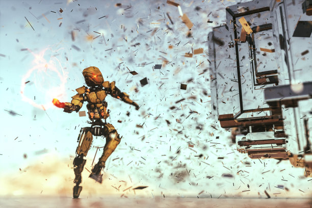 科幻机器人对抗外星无人机图片下载