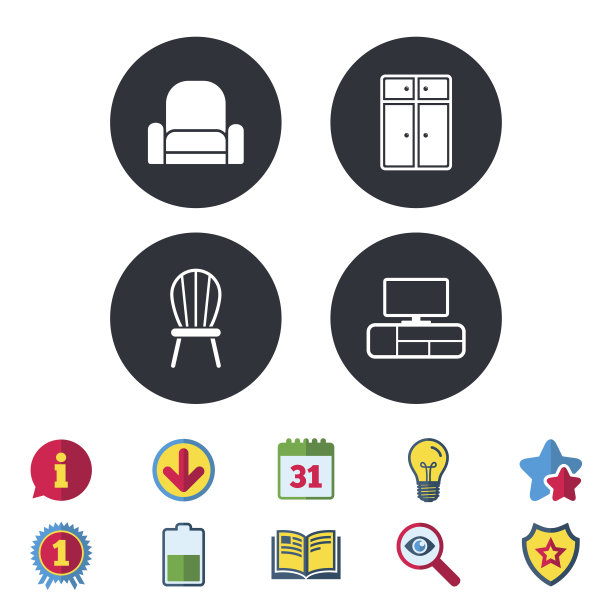 家具的图标。碗柜、椅子和电视桌。图片下载