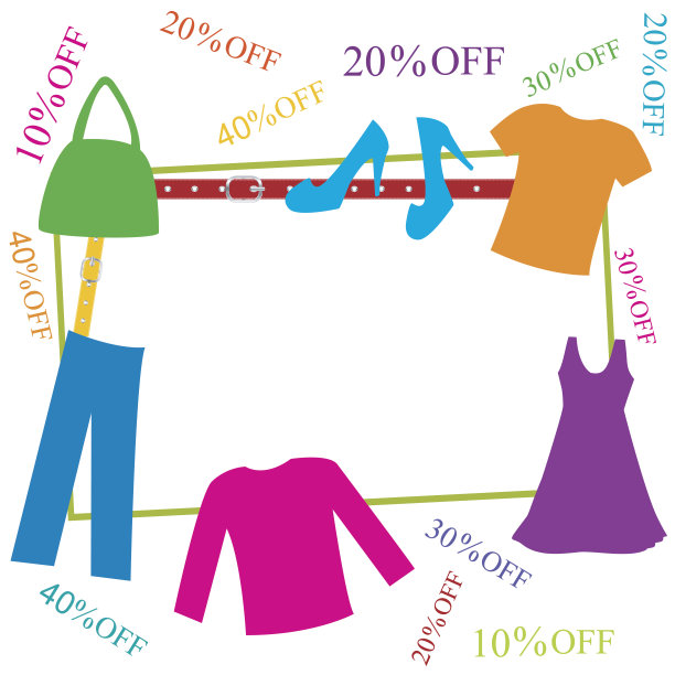 色彩缤纷的服装和配件框架与折扣图片下载