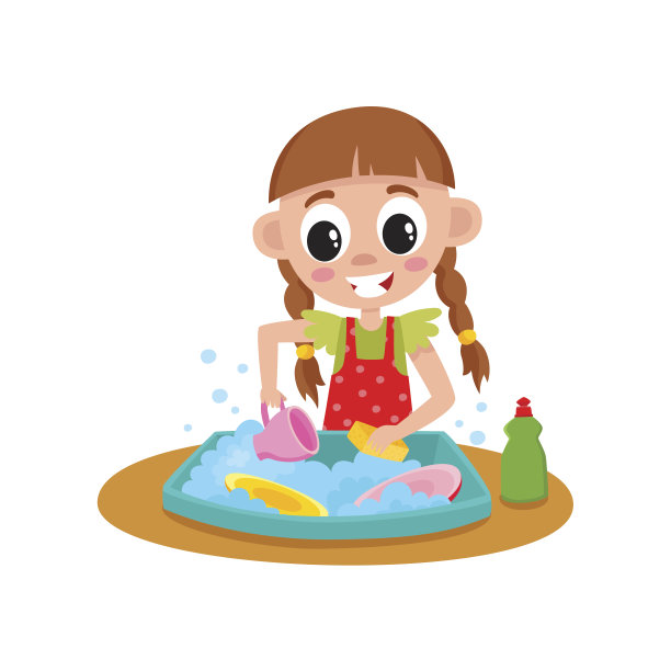 小女孩每天在水槽里洗盘子图片下载