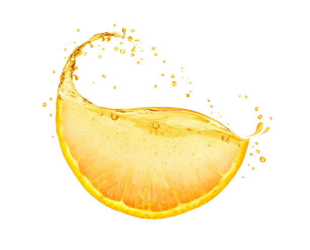 新鲜的半只熟透的橙子，有少许果汁，孤立在白色的背景上图片下载