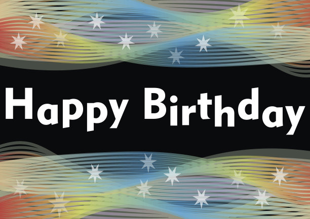 快乐生日派对横幅用彩虹水平波浪图案和白色透明的星星图片下载