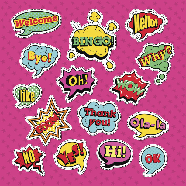 喜剧演讲气泡设置的徽章和补丁。沟通对话框的形状。矢量图图片下载