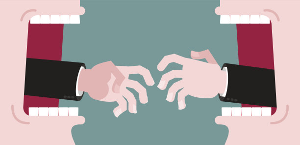 商业纠纷。商务人士伸手去握手。接触。张开嘴和牙齿。他们唇枪舌剑图片下载