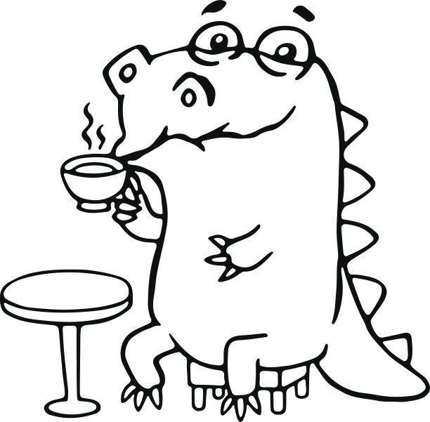 可爱的恐龙在咖啡馆。矢量插图。图片下载