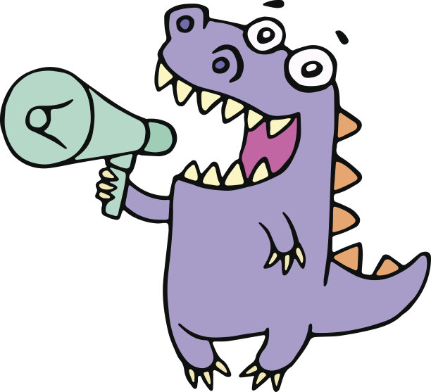 快乐的紫龙在喇叭里大喊。矢量插图。图片下载
