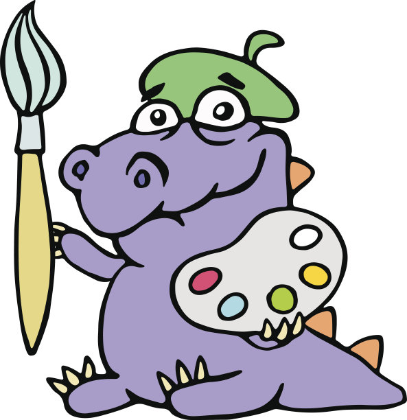 卡通鳄鱼艺术家画家与刷子和调色板的颜色。矢量插图。图片下载