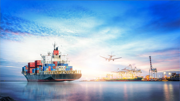 国际集装箱货轮、货运飞机远洋物流运输、货运运输、海运图片下载