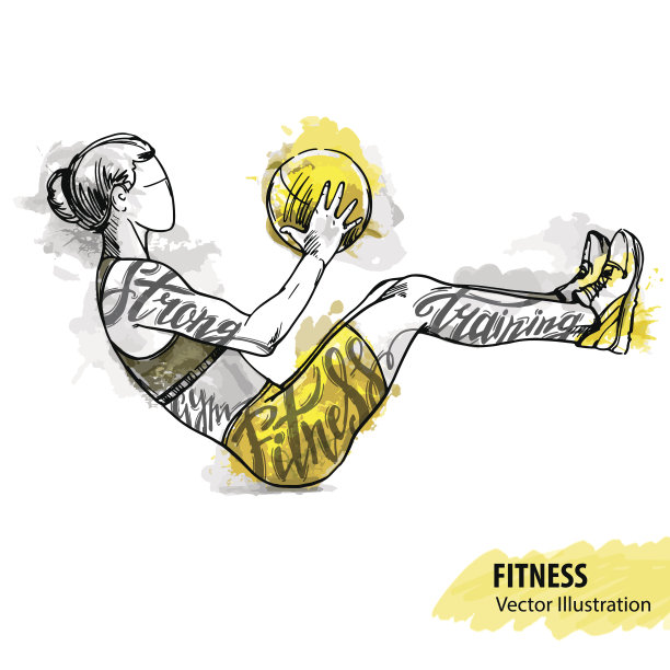 一个女孩正在用球训练。运动矢量插图图片下载