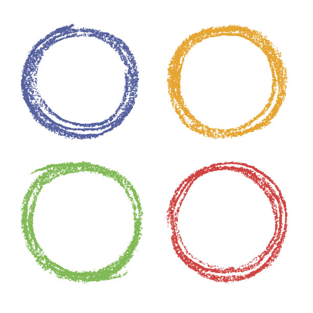 一套彩色蜡笔手绘圆设计元素与多色蜡笔纹理图片下载