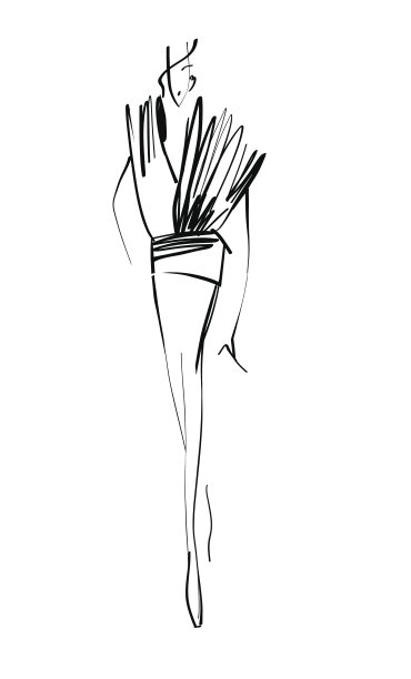 时装模特素描手绘，程式化轮廓孤立。矢量时装插图。图片下载