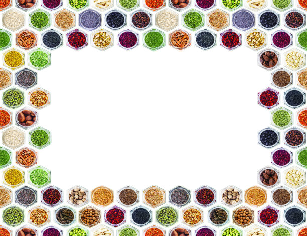 白色背景上的香料和香草，质地无缝图片下载