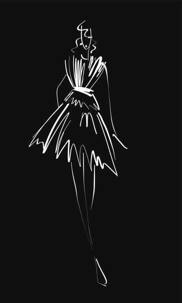 时装模特素描手绘，程式化轮廓孤立。矢量时装插图。图片下载