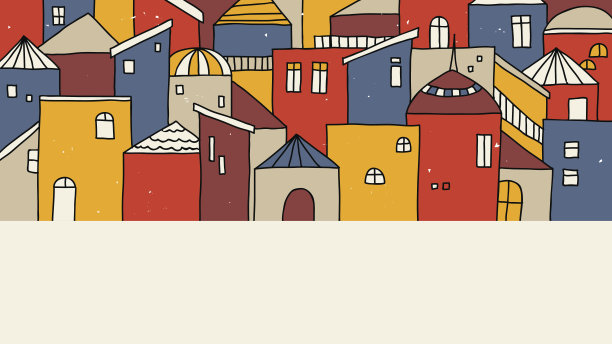 色彩斑斓的手绘村舍景观图片下载