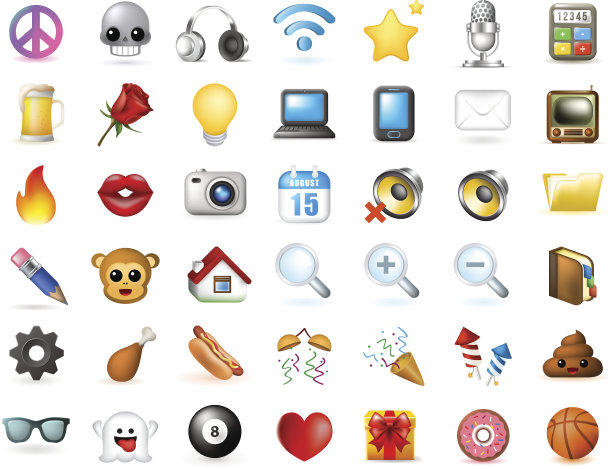 一套逼真可爱优雅的多媒体和界面图标在白色的背景图片下载