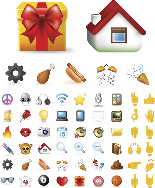 一套逼真可爱优雅的多媒体和界面图标在白色的背景图片下载