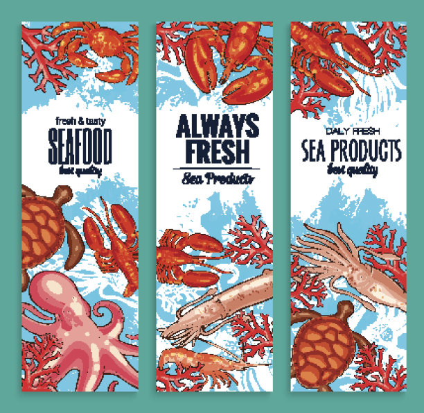 海鲜餐厅的海鲜横幅向量集素材图片