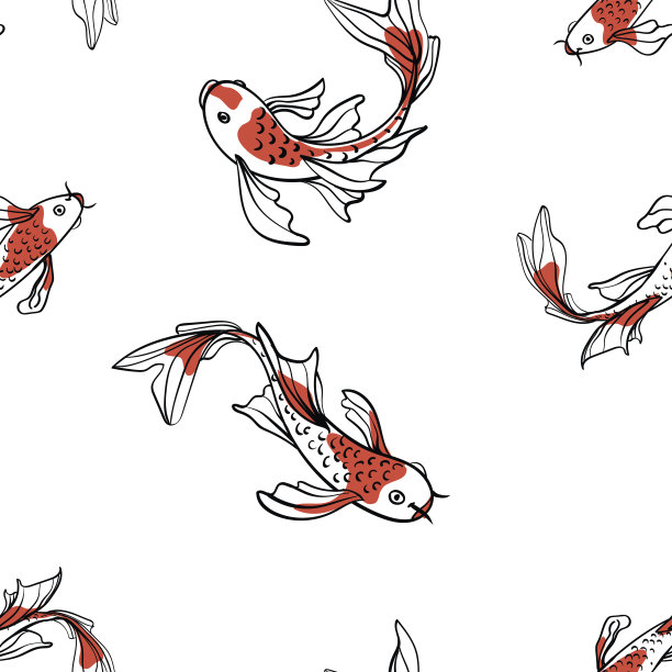 无缝东方图案与日本鲤鱼锦鲤。亚洲背景，矢量插图。图片下载