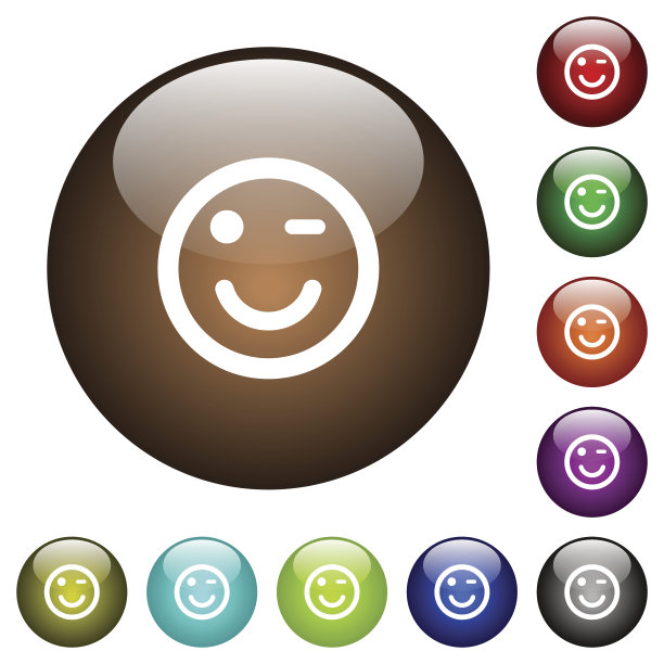 眨眼表情彩色玻璃按钮图片下载