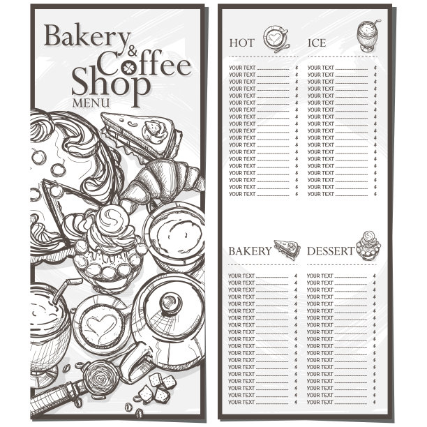 菜单咖啡厅咖啡烘焙餐厅模板设计手绘图形图片下载
