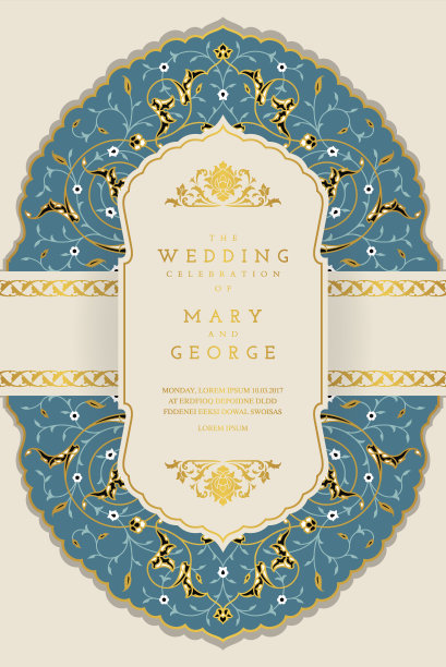 复古婚礼邀请卡模板与花卉背景图片下载