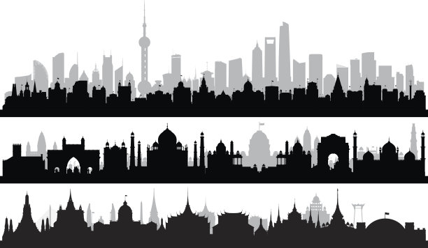 上海、德里和曼谷(每座建筑都是完整的，可移动的)图片下载