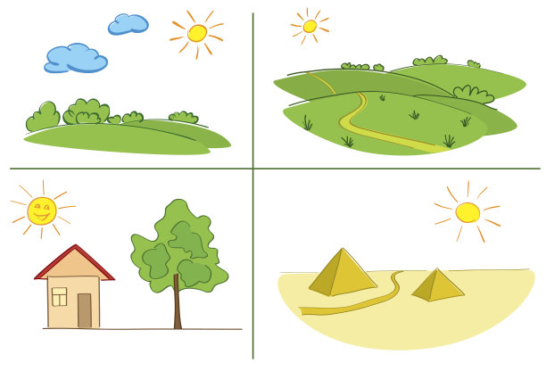 颜色矢量景观-绿色自然和沙漠图片下载