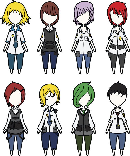 警察角色向量设置卡通设计手机游戏装扮插画在白色背景eps10图片下载