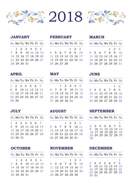 矢量日历2018年在白色的背景。图片下载