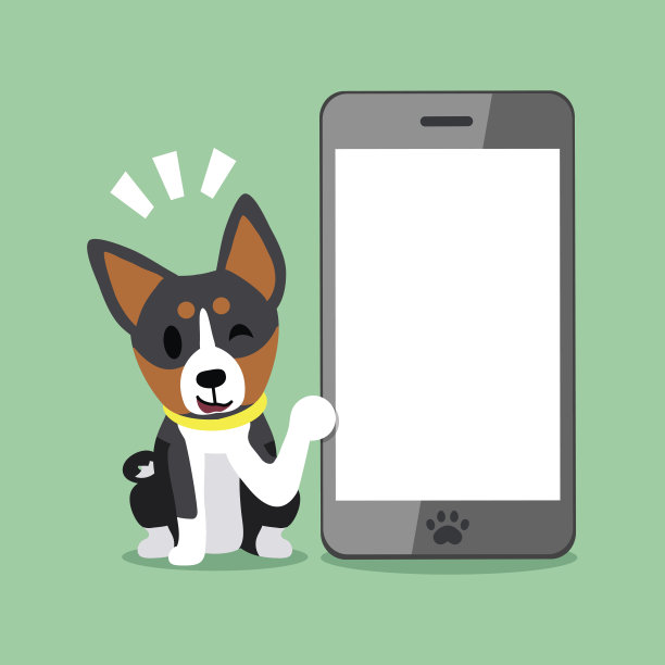 卡通人物巴森基狗和智能手机图片下载