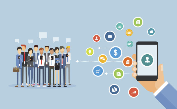 扁平化商业移动营销在线内容概念和社交网络联系人概念图片下载