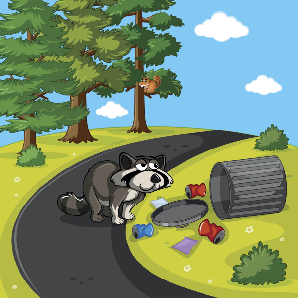 浣熊在公园里搜寻垃圾图片下载