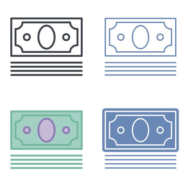 一堆钞票矢量轮廓图标集。图片下载