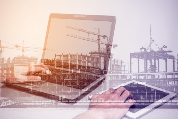 双重曝光装置和建筑工地图片下载