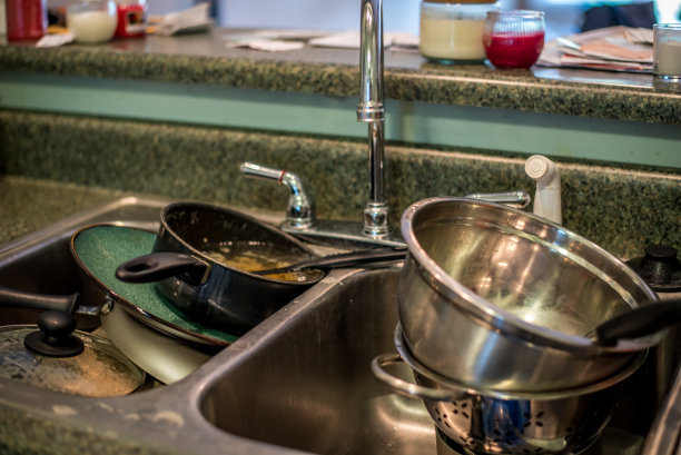 脏盘子的水槽图片下载