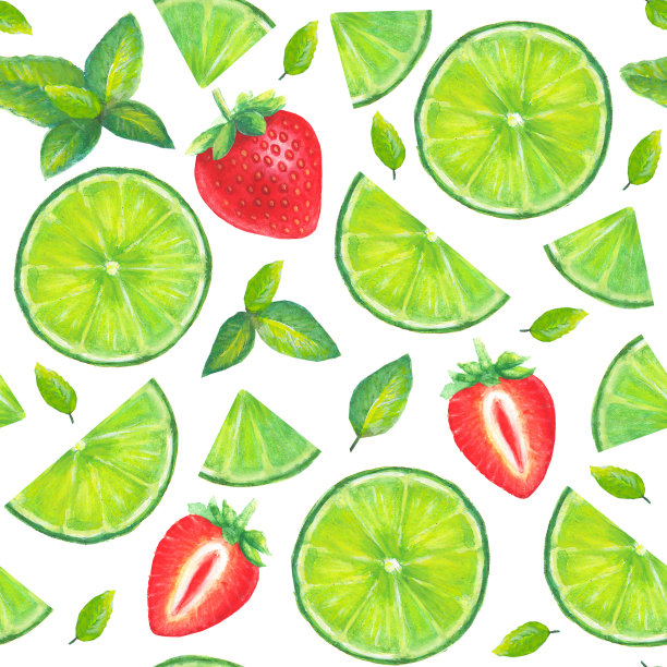 水彩莫吉托无缝图案素材图片