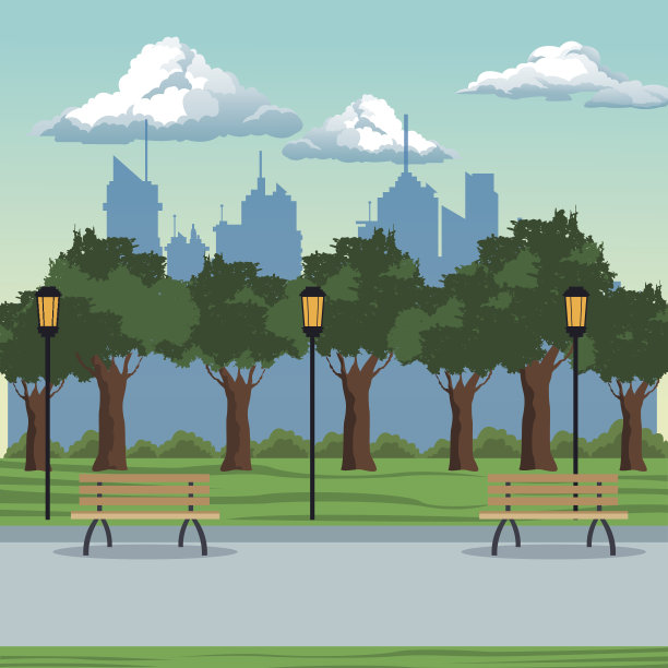 城市公园布兰克路灯路灯树图片下载