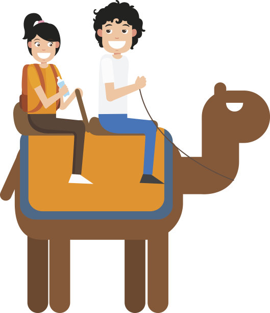 男人和女人骑骆驼，插图。素材图片