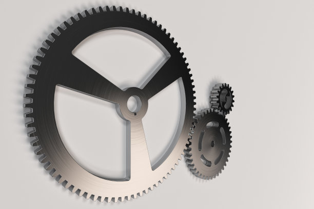 一组金属齿轮和齿轮上的白色背景图片下载