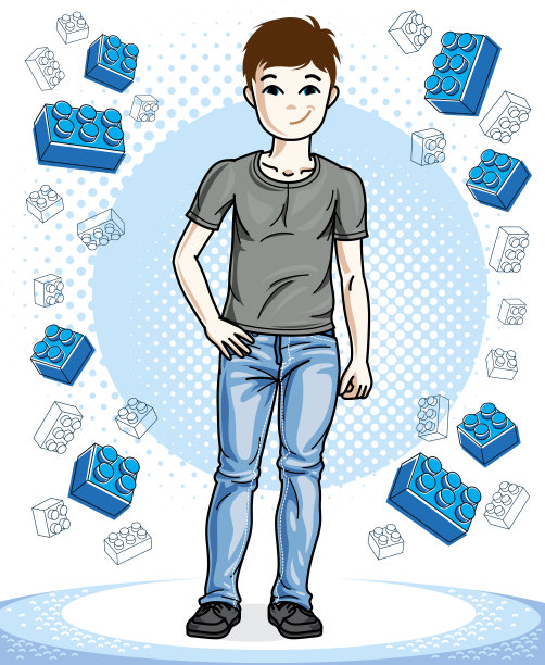 漂亮的小男孩可爱的孩子穿着时尚的休闲装。矢量相当不错的人类插图。童年生活剪辑艺术。图片下载