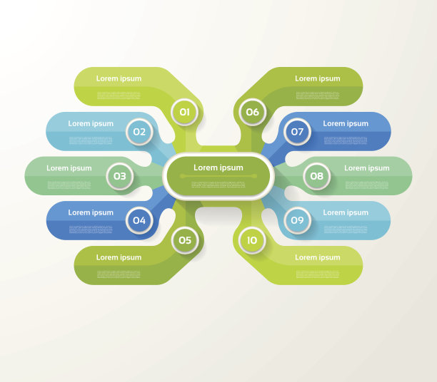 矢量信息图模板的图表，图表，展示和图表。有10个选项的业务概念，部件，步骤或过程图片下载