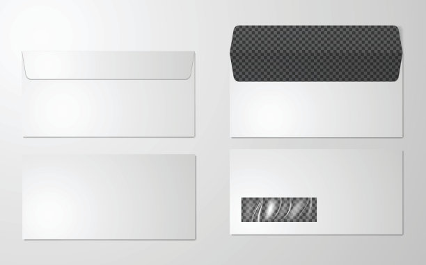 DL信封模型前后视图，矢量图。一套空白的现实信封模型。空白纸信封为您的设计。图片下载