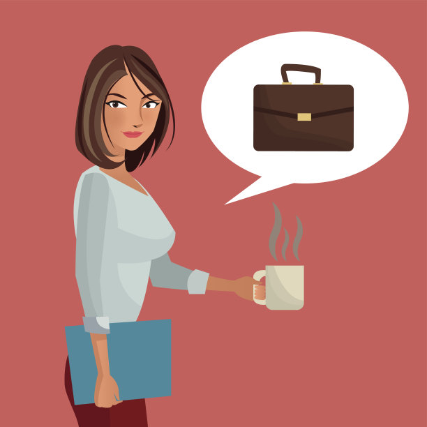 女士商务办公室文件夹手提箱和咖啡杯图片下载