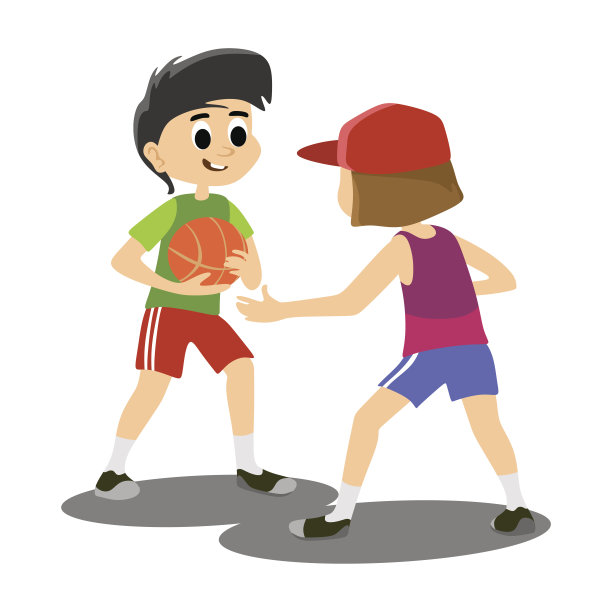 快乐的孩子学校活动，儿童运动队，男孩有乐趣和玩球在篮球场上在体育场，孤立活跃的游戏背景矢量插图图片下载