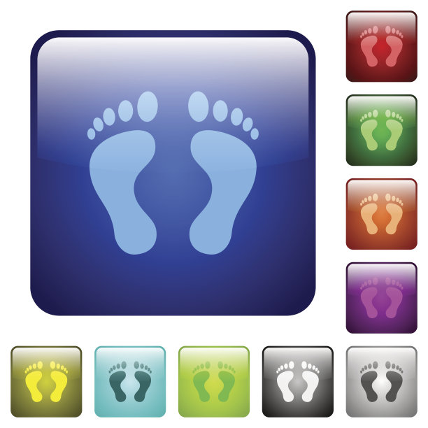 人类脚印颜色方形按钮图片下载