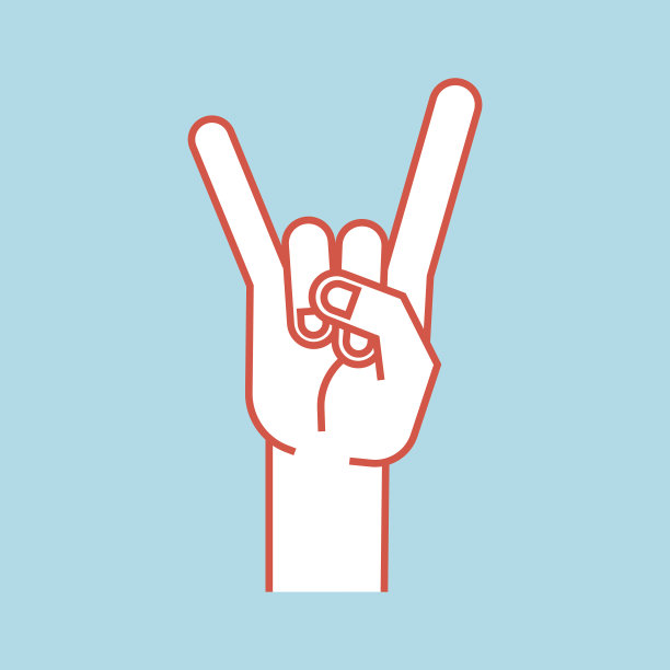 姿态。岩石的迹象。有风格的手，食指和小指呈角状向上。图片下载