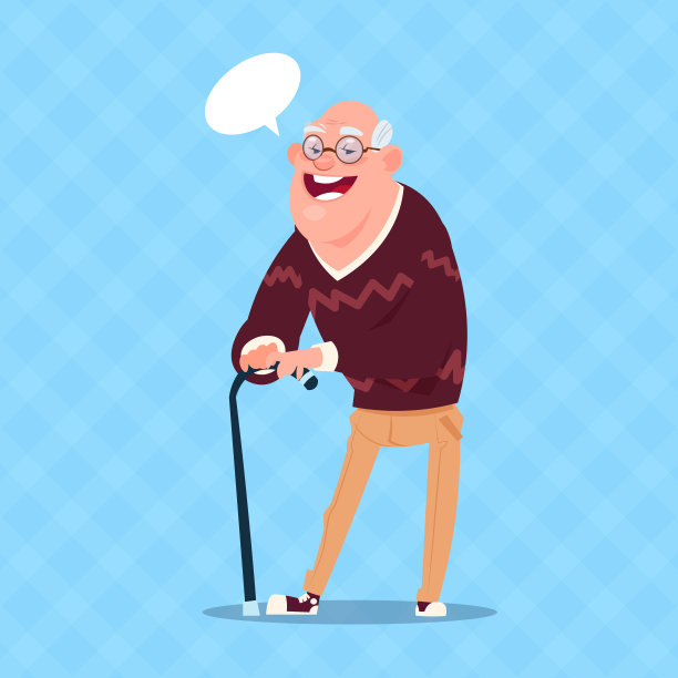 老人与聊天气泡与手杖现代祖父全长行走图片下载