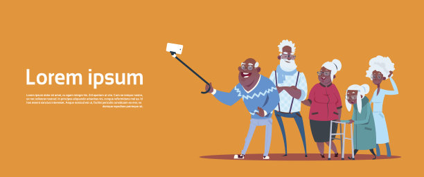 一组老年人用自拍杆自拍现代非洲裔美国祖父和祖母图片下载